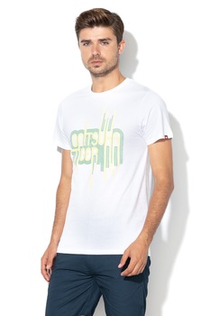 Onitsuka Tiger, Tricou cu imprimeu text Modern Script, Alb/verde Onitsuka Tiger, Tricou cu imprimeu text Modern Script, Alb/verde