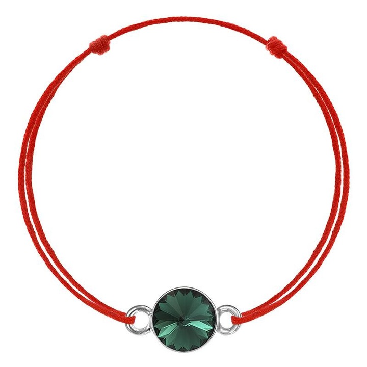 e-Crystal - 925 ezüst ródiumozott kabbala karkötõ® Rivoli 8mm Emerald kristályal