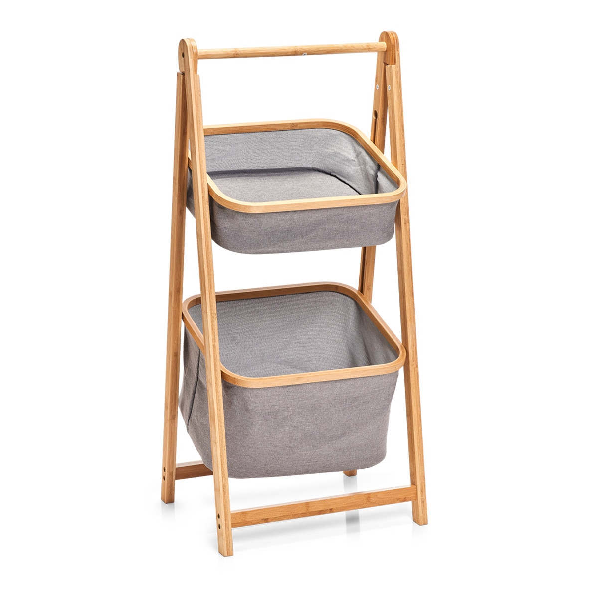 Suport din bambus,cu 2 cosuri din poliester