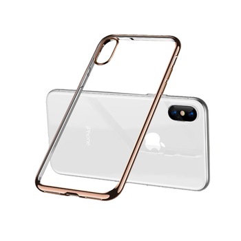 Husa iPhone XR, Silicon ultraslim, cu spate transparent si cadru, Gold