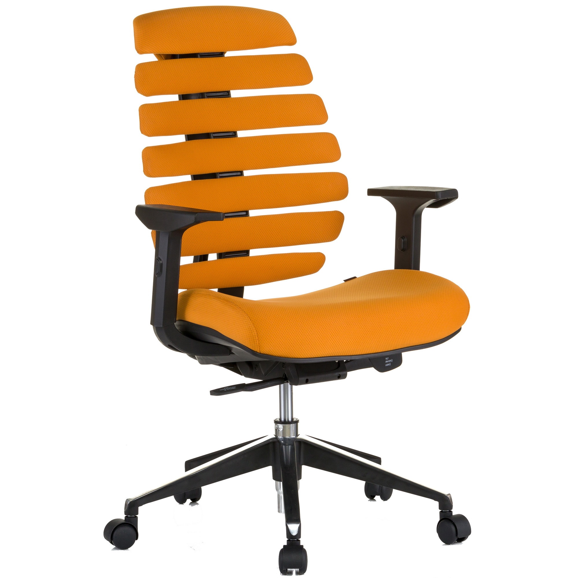 Scaun ergonomic QMOBILI ERGO LINE Portocaliu, stofa, sezut translabil, suport lombar auto-reglabil, brate reglabile 3D, baza aluminiu, role gumate