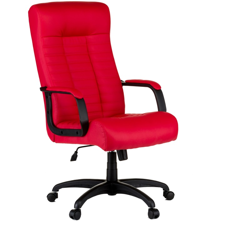 Scaun directorial QMOBILI LETIC SOFT Rosu, piele ecologica, brate tapitate, mecanism balans, baza polipropilena