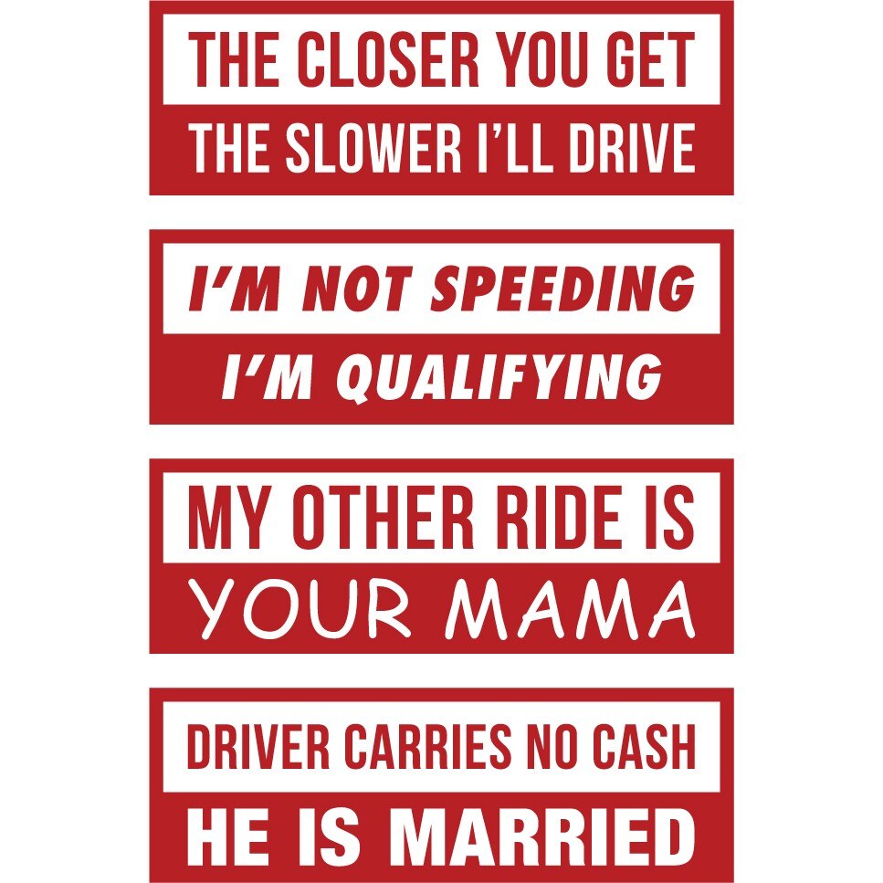 Sticker auto - Amuzant si ofensiv (pachet) - Rosu Cardinal - 4buc 11x10 cm