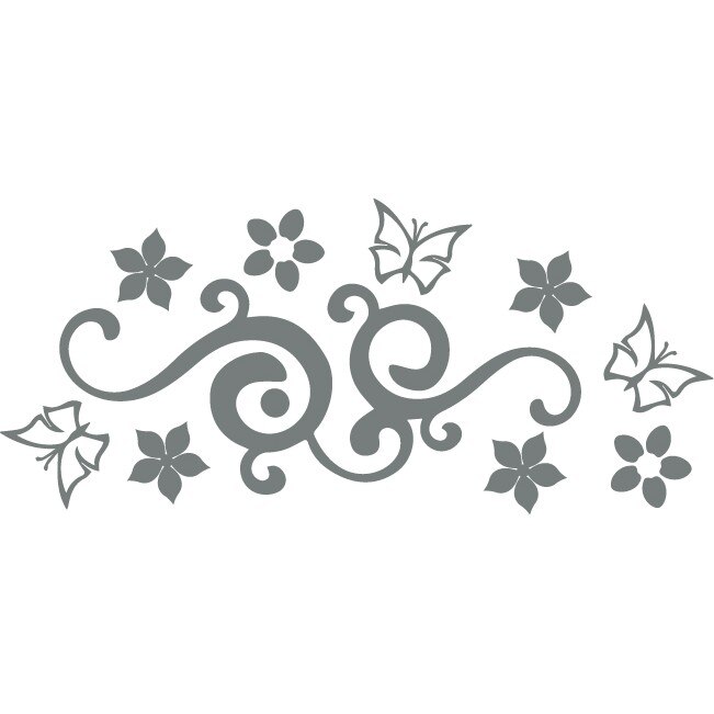 Sticker auto - Fluturi si flori - Gri Metal - 50x22 cm