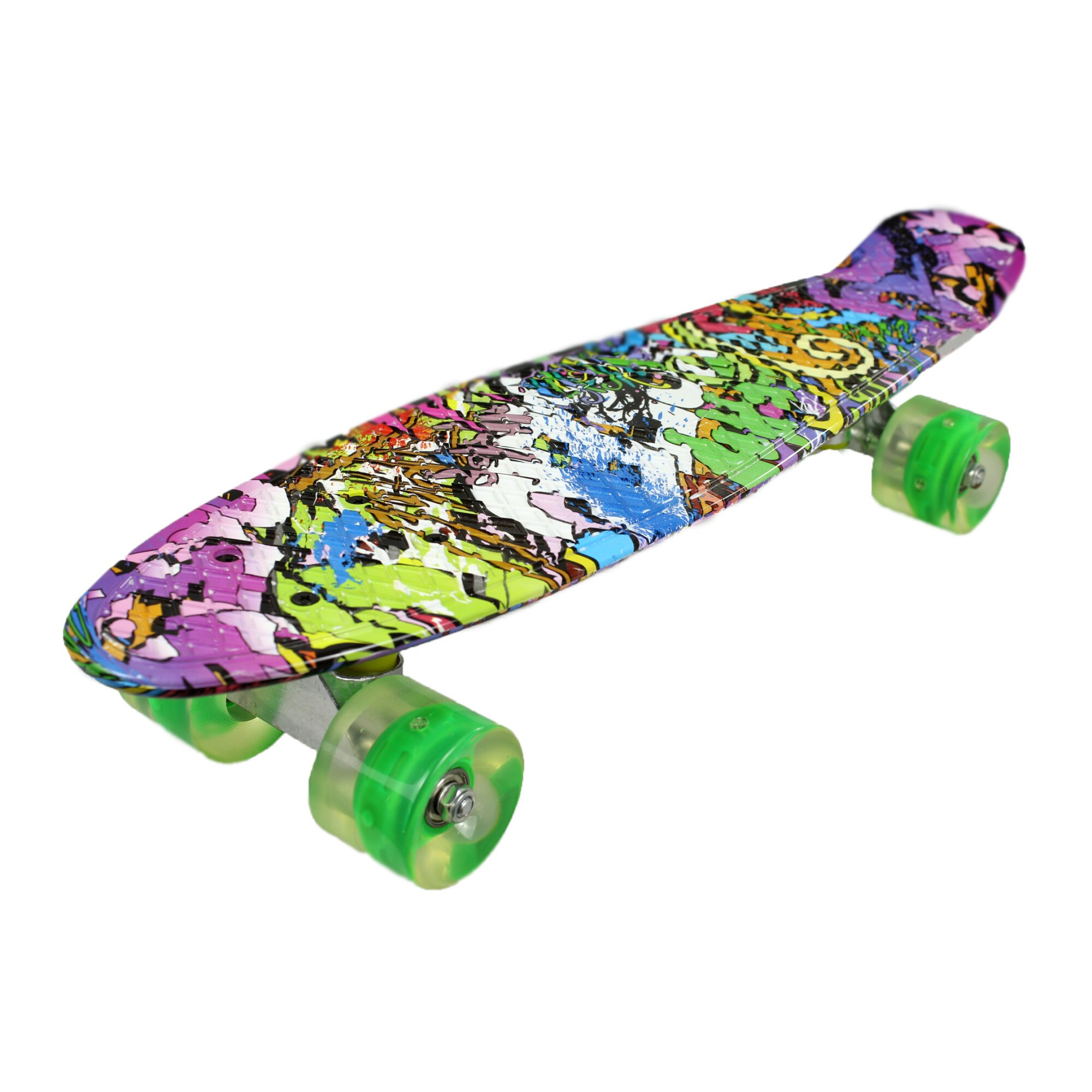 Penny Board cu Roti Luminoase, 55 x 15 cm, Model 2206 Multicolor, Design Graffiti