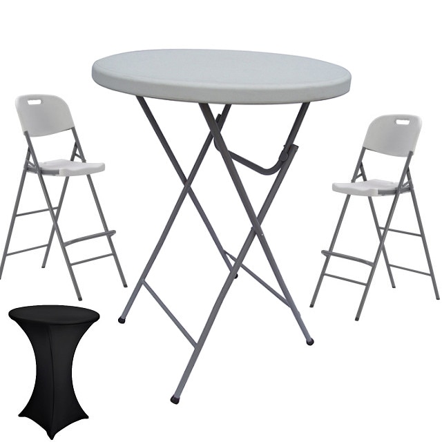 Set masa plianta rotunda inalta catering D80xH110cm cu 2 scaune pliante inalte si husa elastica neagra