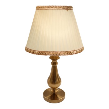 Veioza din metal cu abajur din material textil, Crem/Auriu, 60 cm Veioza din metal cu abajur din material textil, Crem/Auriu, 60 cm