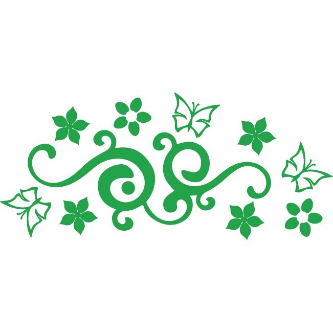 Sticker auto - Fluturi si flori - Verde - 50x22 cm