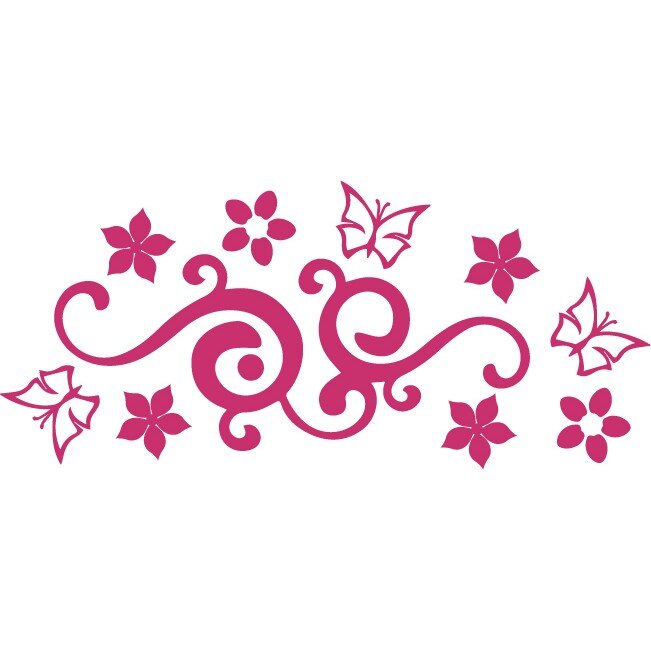 Sticker auto - Fluturi si flori - Magenta - 50x22 cm