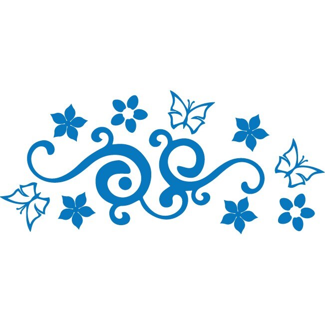 Sticker auto - Fluturi si flori - Albastru - 50x22 cm