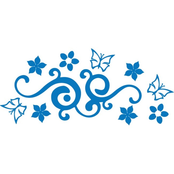 Sticker auto - Fluturi si flori - Albastru - 50x22 cm