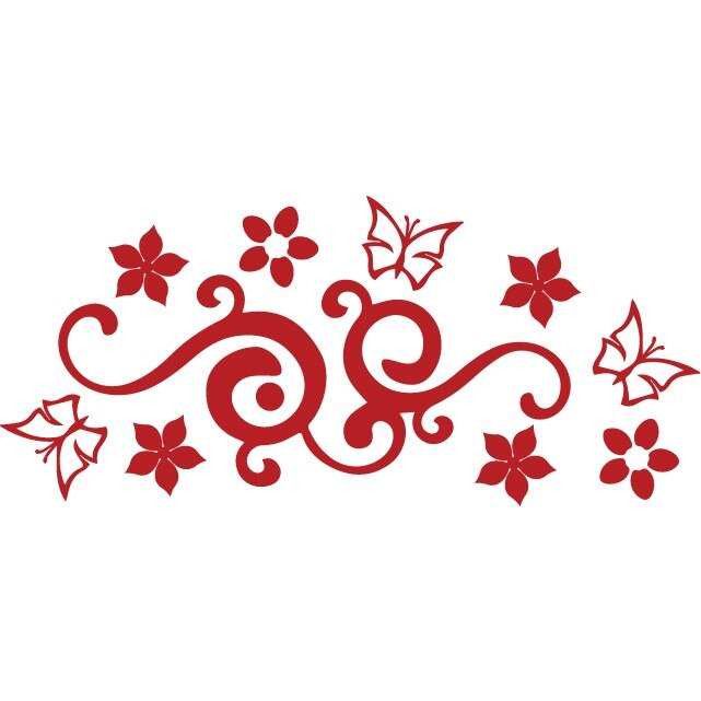 Sticker auto - Fluturi si flori - Rosu Cardinal - 50x22 cm
