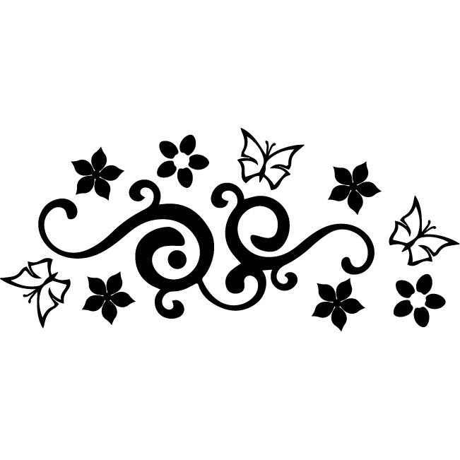 Sticker auto - Fluturi si flori - Negru - 50x22 cm