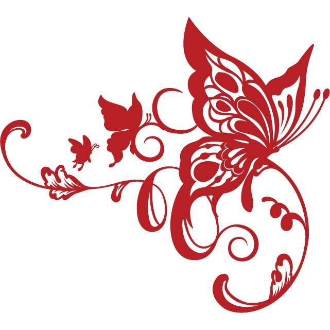 Sticker auto - Fluture artistic - Rosu Cardinal - 60x54 cm