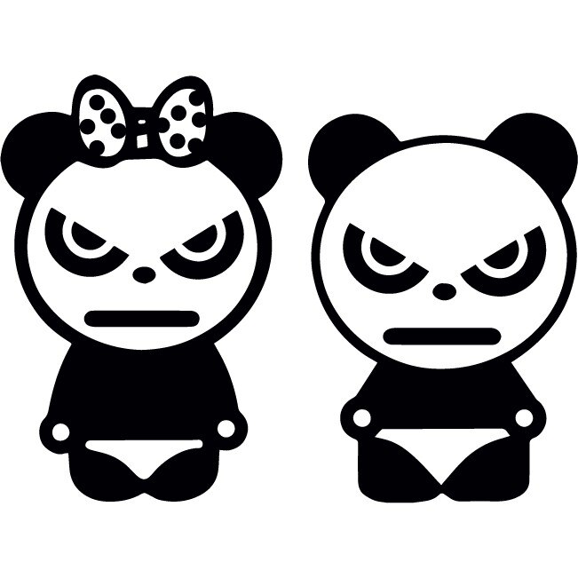 Sticker auto - Cuplu panda - Negru - 17x25 cm / 16x23 cm