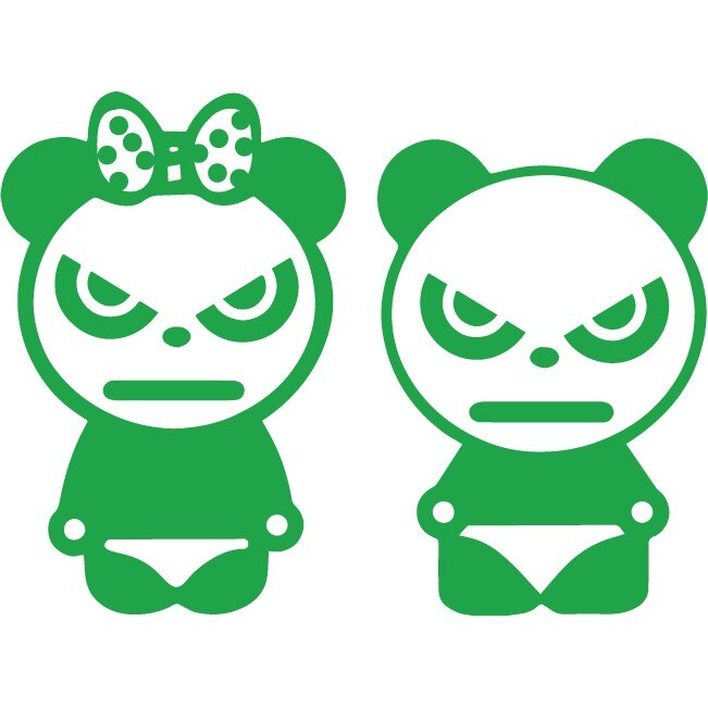 Sticker auto - Cuplu panda - Verde - 17x25 cm / 16x23 cm