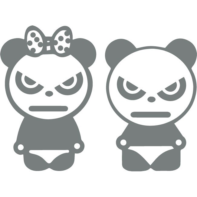 Sticker auto - Cuplu panda - Gri Metal - 17x25 cm / 16x23 cm