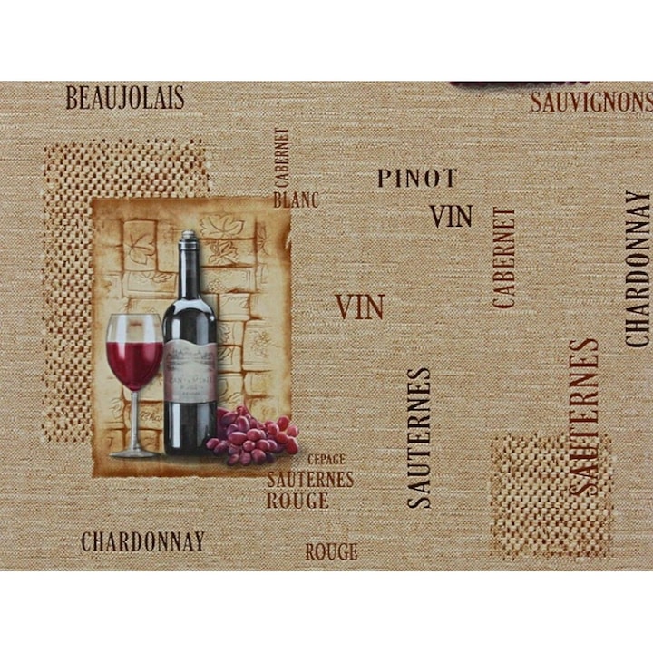 Tapet cu sticla de vin, maro, superlavabil, vinil, rezistent la apa, pentru bucatarie si crama, Chardonnay 859-12