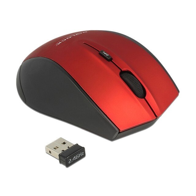 Mouse wireless Delock, 1600 DPI, Negru/Rosu