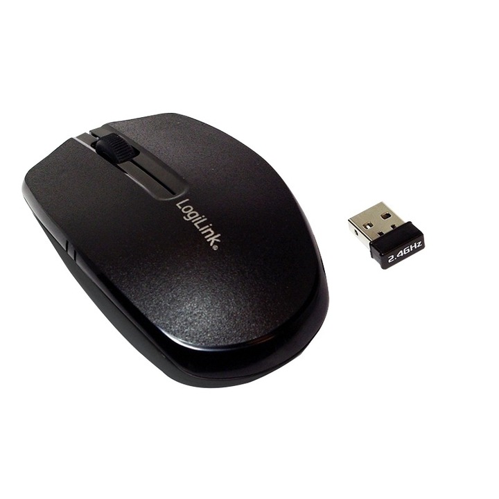 MOUSE Logilink, PC sau NB, wireless, 2.4GHz, optic, 1200 dpi, butoane/scroll 3/1,, negru, "ID0114" (timbru verde 0.18 l