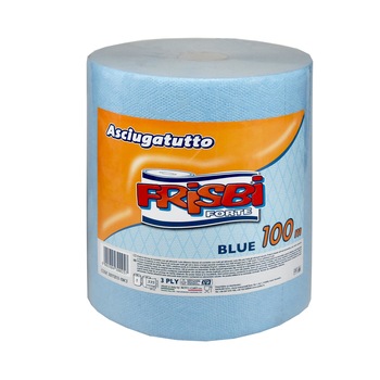 Rola prosop hartie FRISBI Blue, 3 straturi, (un strat albastru, 2 straturi albe) 100 m, 100% celuloza pura Rola prosop hartie FRISBI Blue, 3 straturi, (un strat albastru, 2 straturi albe) 100 m, 100% celuloza pura
