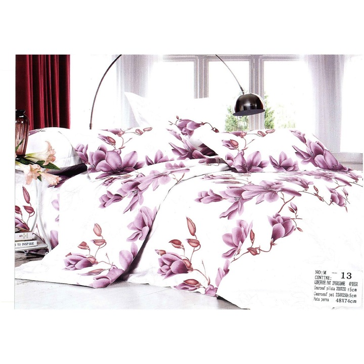 Спално бельо Casa New Fashion за двойно легло 4 броя бял и лилав цвят