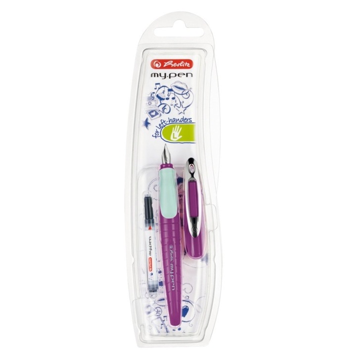 Stilou Herlitz My.Pen pentru stangaci Violet/Mint, Blister