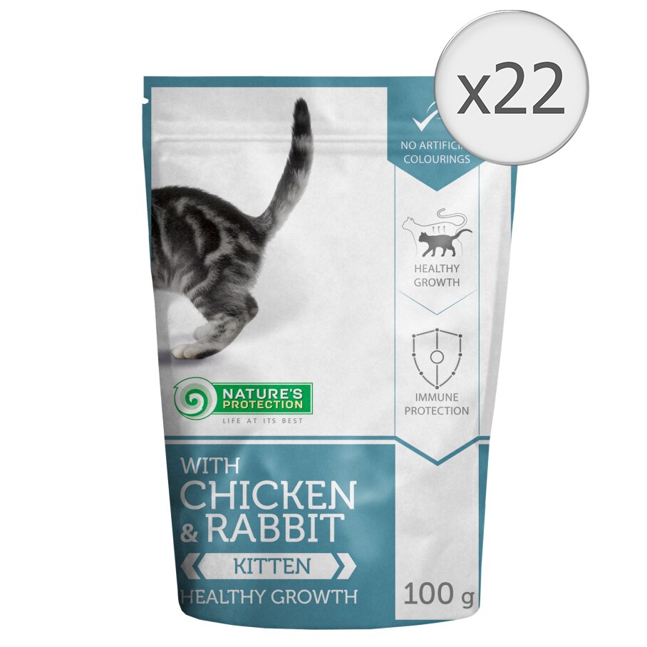 Hrana umeda pentru pisici Natures Protection, Kitten, Pui si Iepure, 22x100g