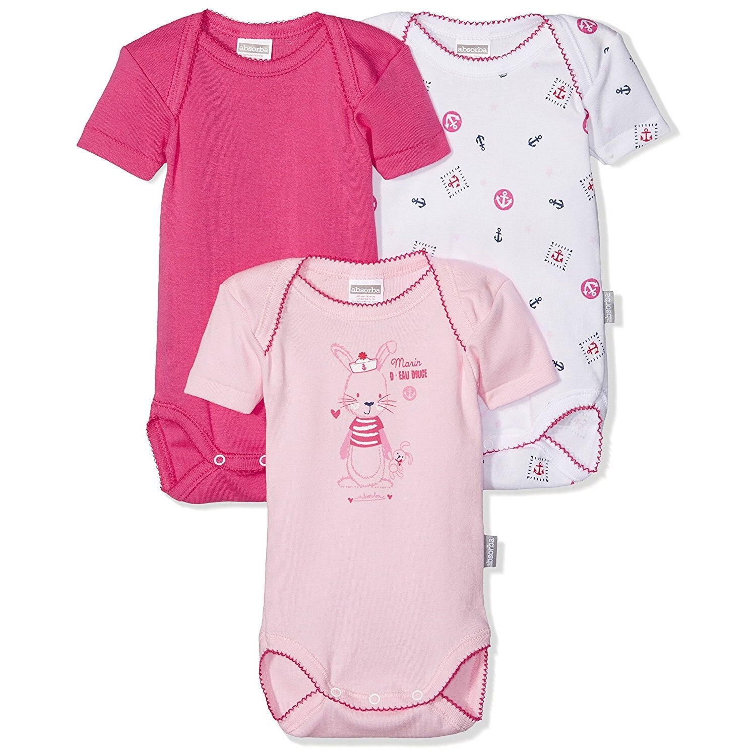 Set 3 body-uri Absorba cu maneca scurta, Pink Camelia, 3-6 luni