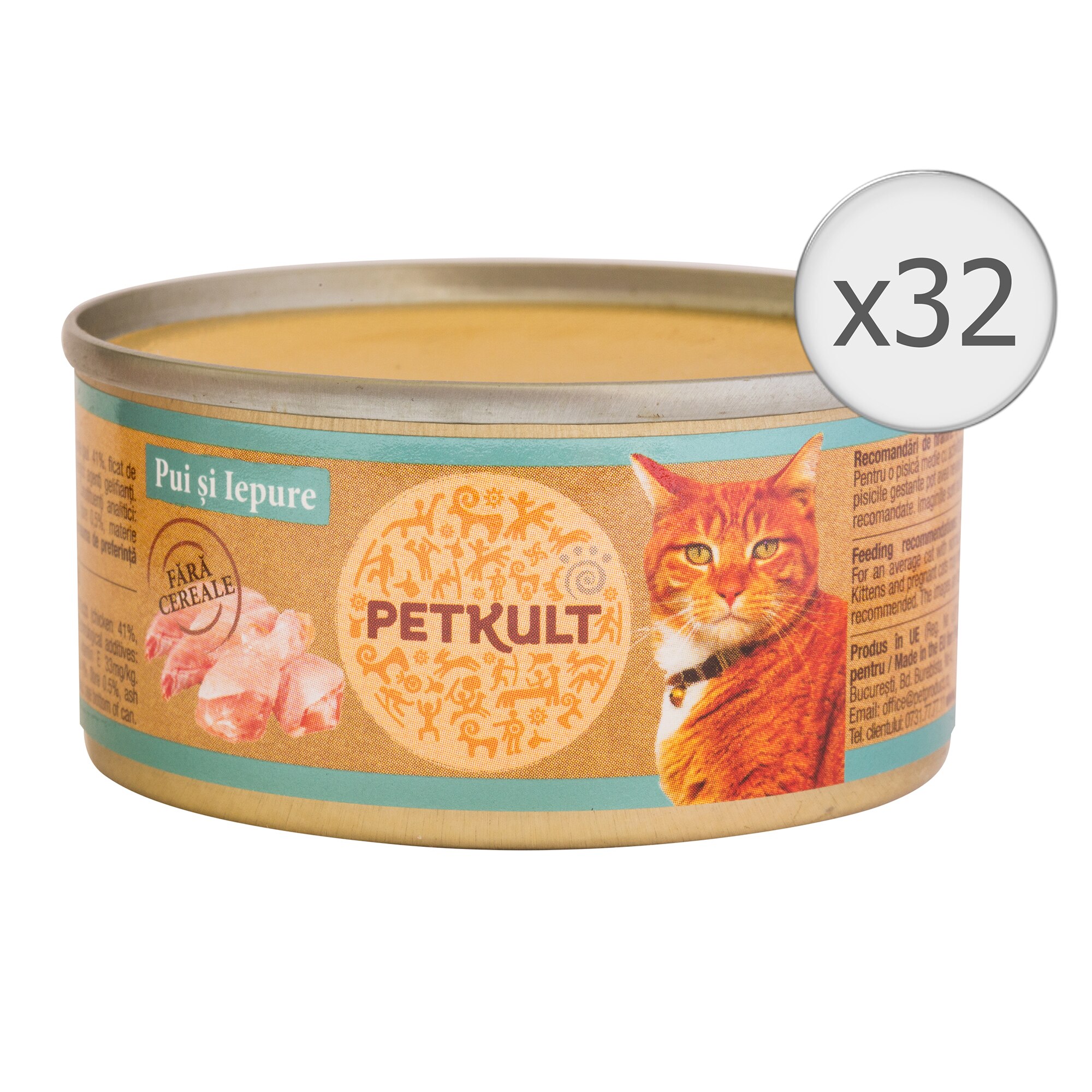 Hrana umeda pentru pisici Petkult, Pui & Iepure, 32x80g