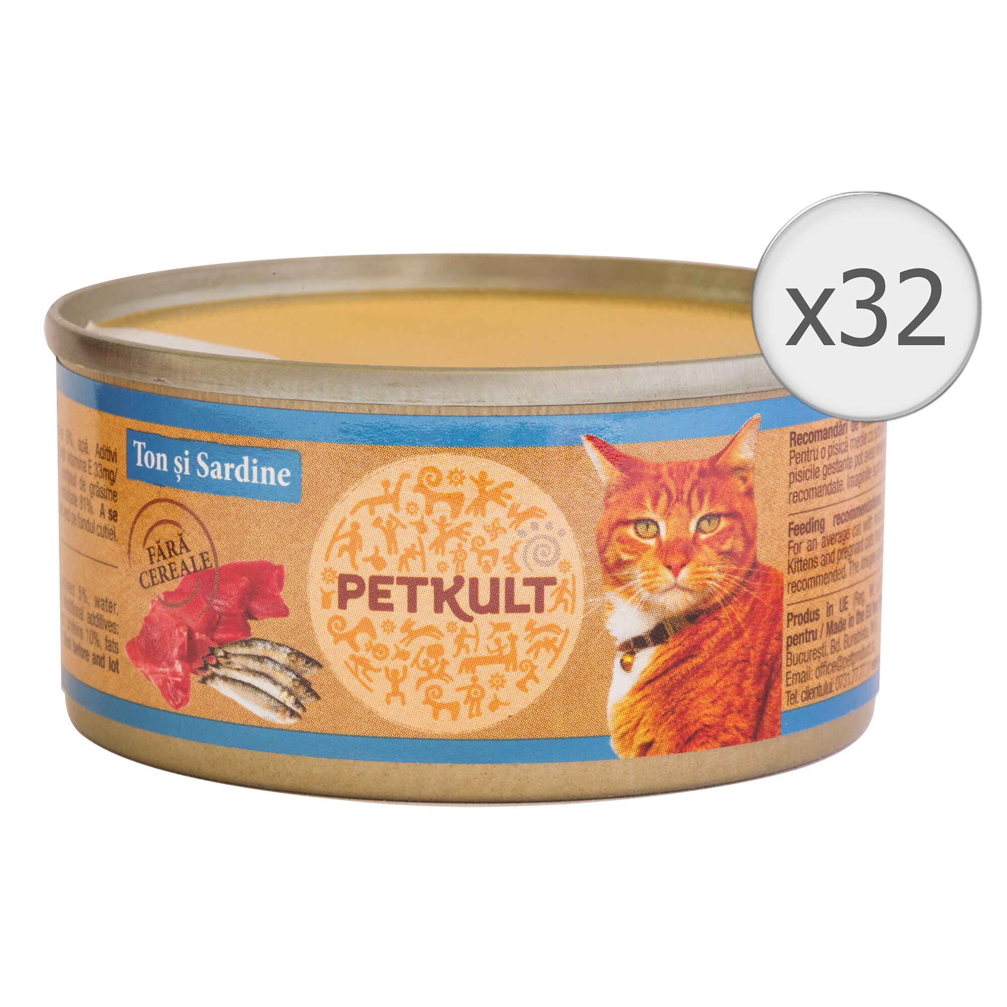 Hrana umeda pentru pisici Petkult, Ton & Sardina, 32x80g