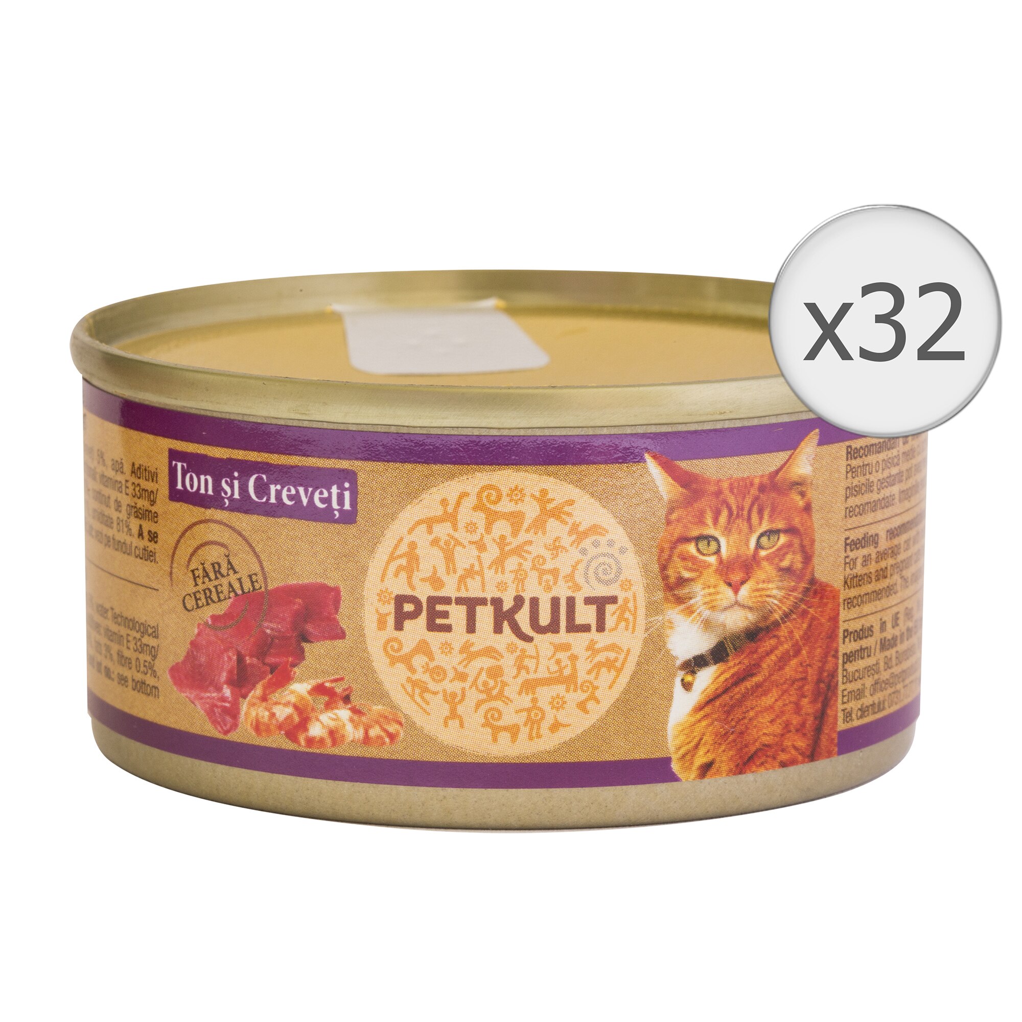 Hrana umeda pentru pisici Petkult, Ton & Creveti, 32x80g