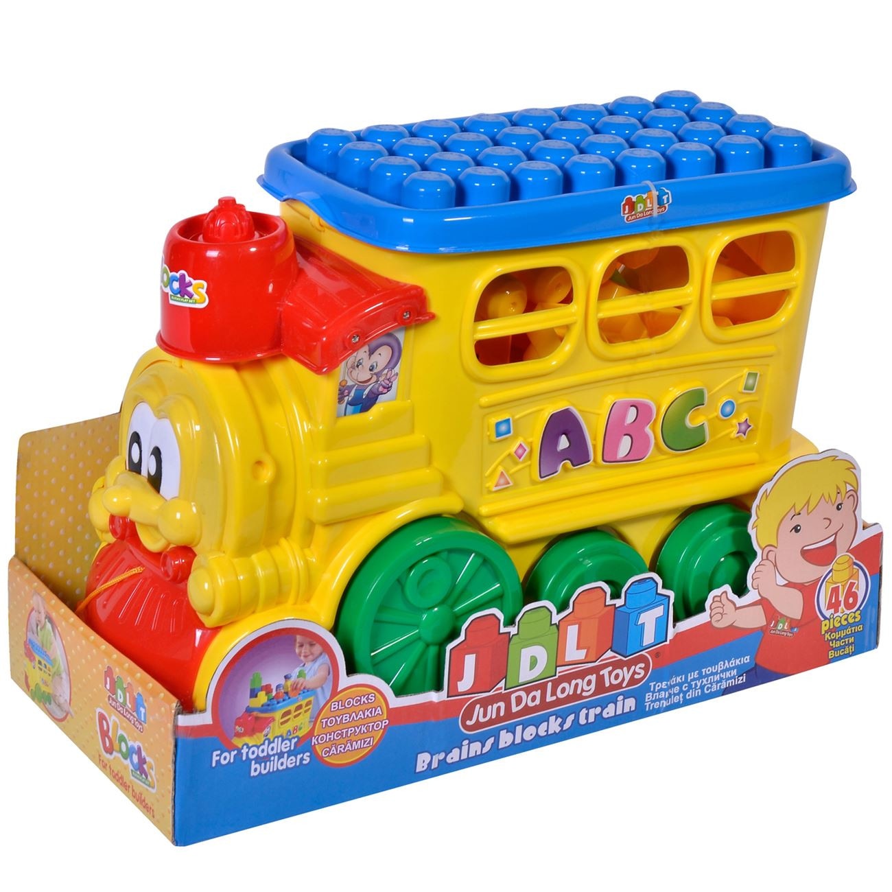 Set de joaca Soda Toys, Trenulet cu 46 de cuburi colorate pentru constructie