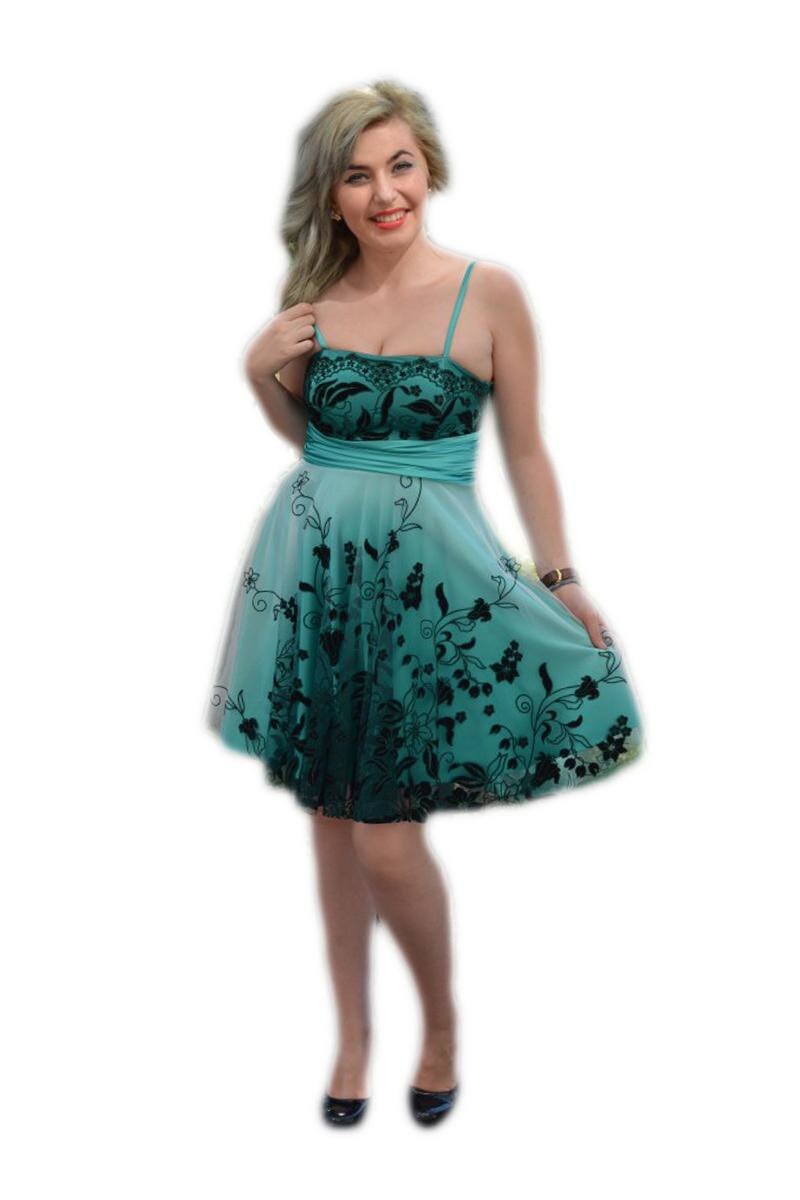 Rochie de seara scurta, aspect tineresc si modern,D&J Exclusive, Turcoaz