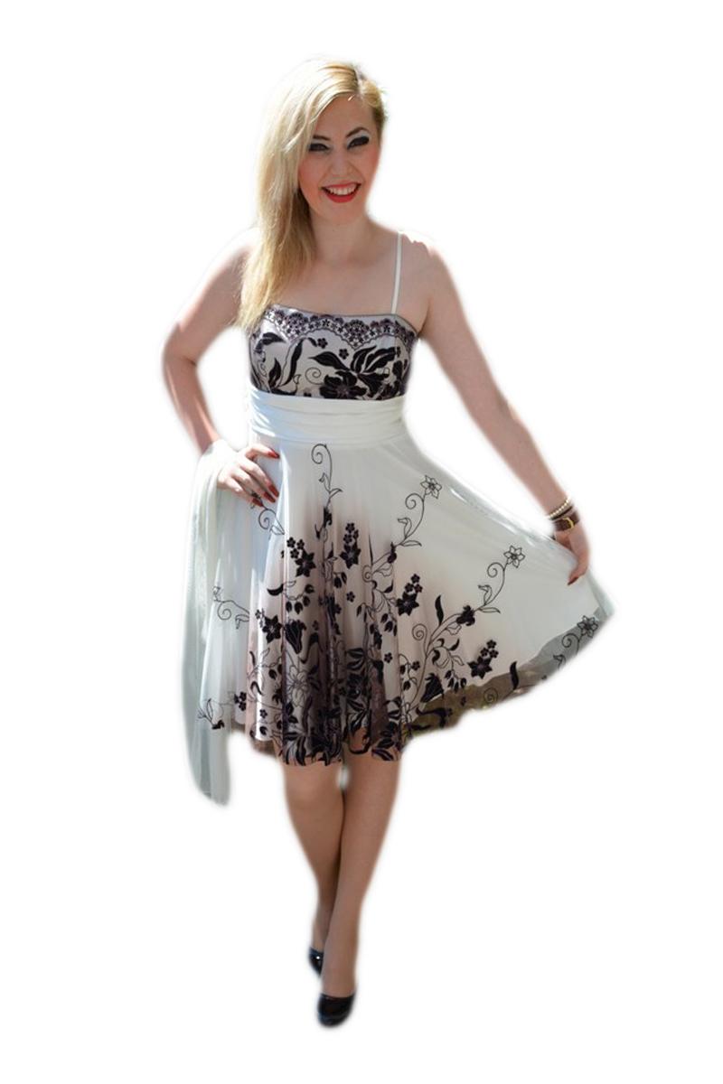Rochie de seara scurta, aspect tineresc si modern,D&J Exclusive, Alb-Plamaniu