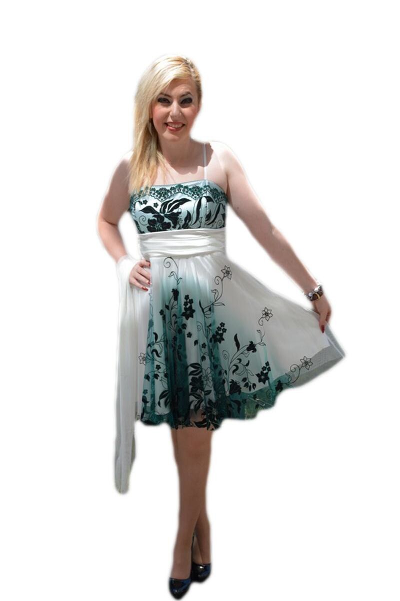 Rochie de seara scurta, aspect tineresc si modern,D&J Exclusive, Alb-Verde