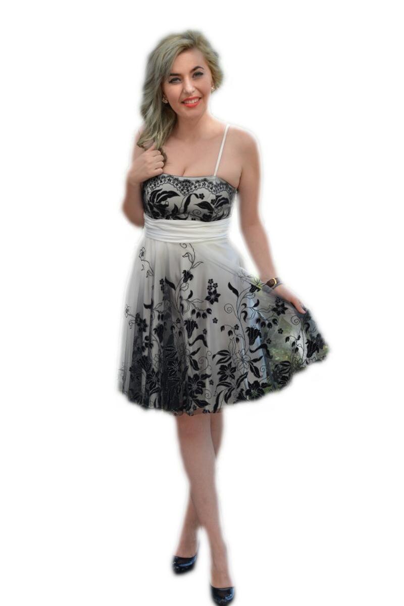 Rochie de seara scurta, aspect tineresc si modern,D&J Exclusive, Alb-Negru