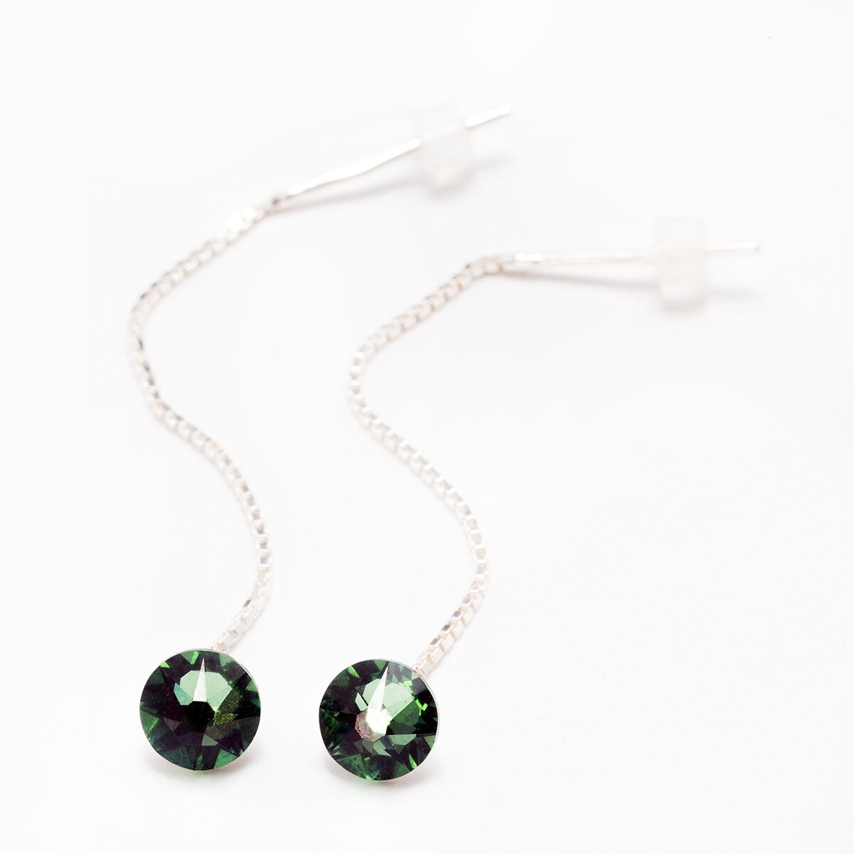 Cercei Argint DaviCrystals cu cristale cu un singur cristal flat bottom cu tija lant ernite