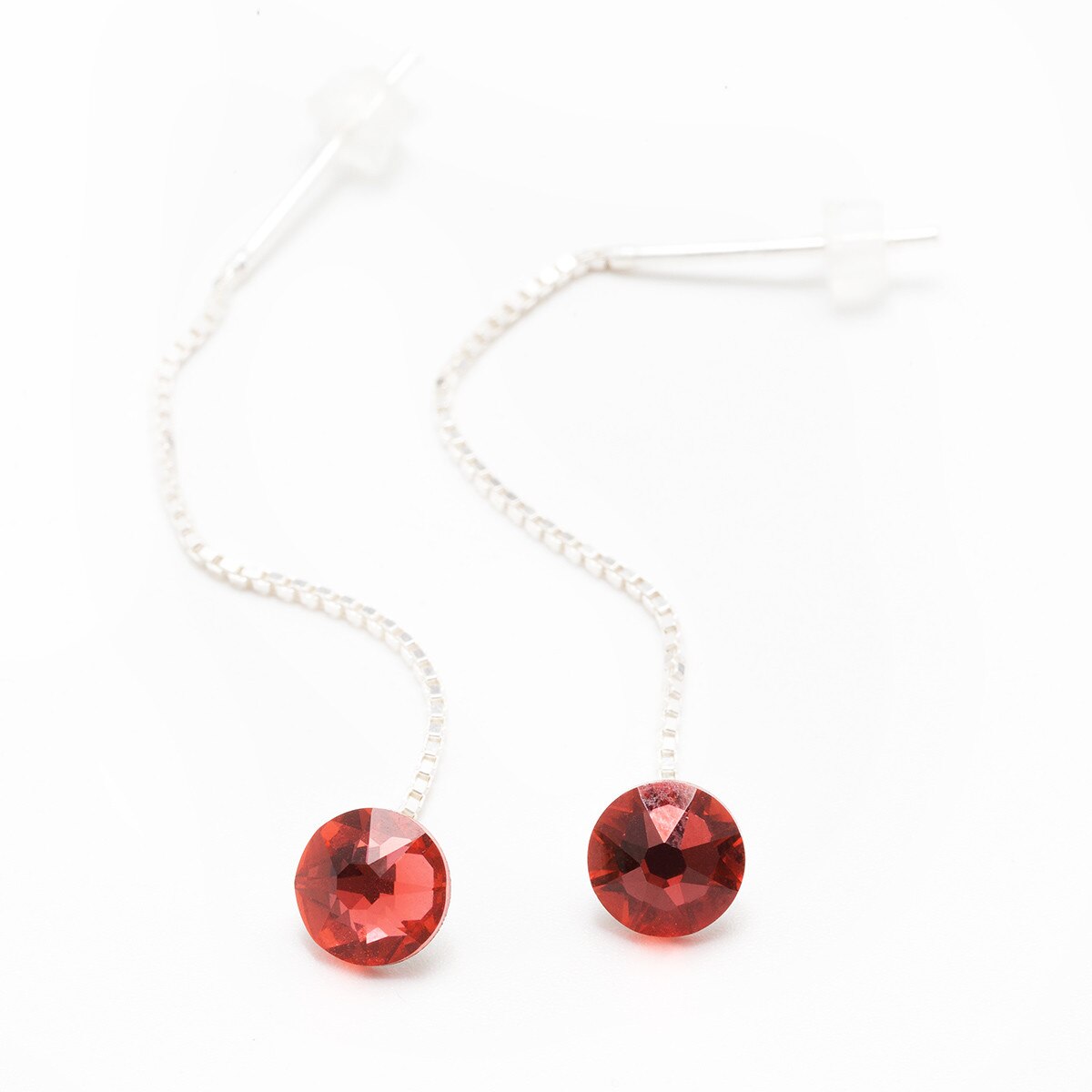 Cercei Argint DaviCrystals cu cristale cu un singur cristal flat bottom cu tija lant padparadscha