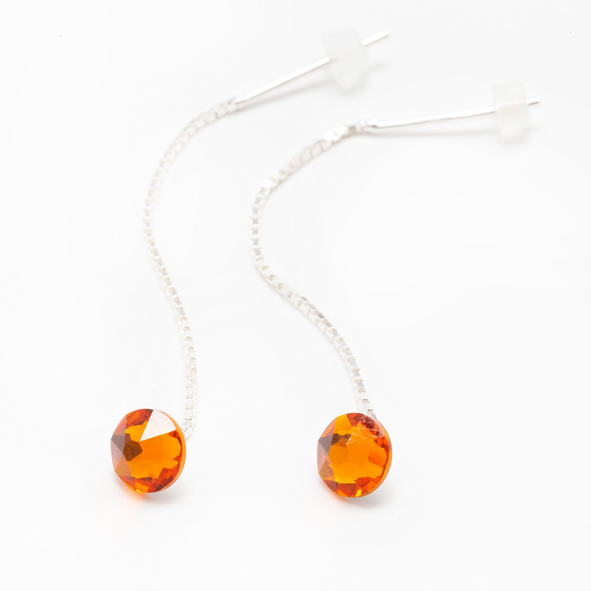 Cercei Argint DaviCrystals cu cristale cu un singur cristal flat bottom cu tija lant tangerine