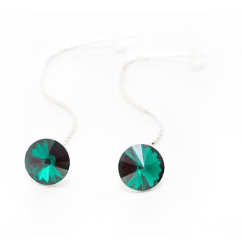 Cercei Argint DaviCrystals cu cristale cu un singur cristal ravioli cu tija lant emerald Cercei Argint DaviCrystals cu cristale cu un singur cristal ravioli cu tija lant emerald