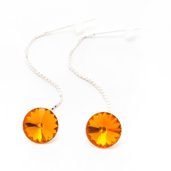 Cercei Argint DaviCrystals cu cristale cu un singur cristal ravioli cu tija lant padparadscha Cercei Argint DaviCrystals cu cristale cu un singur cristal ravioli cu tija lant padparadscha