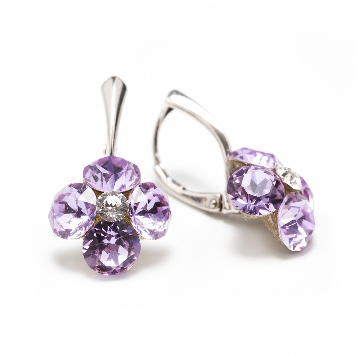 Cercei Argint DaviCrystals cu cristale Swarovski trifoi cu patru foi cu levreback mare violet