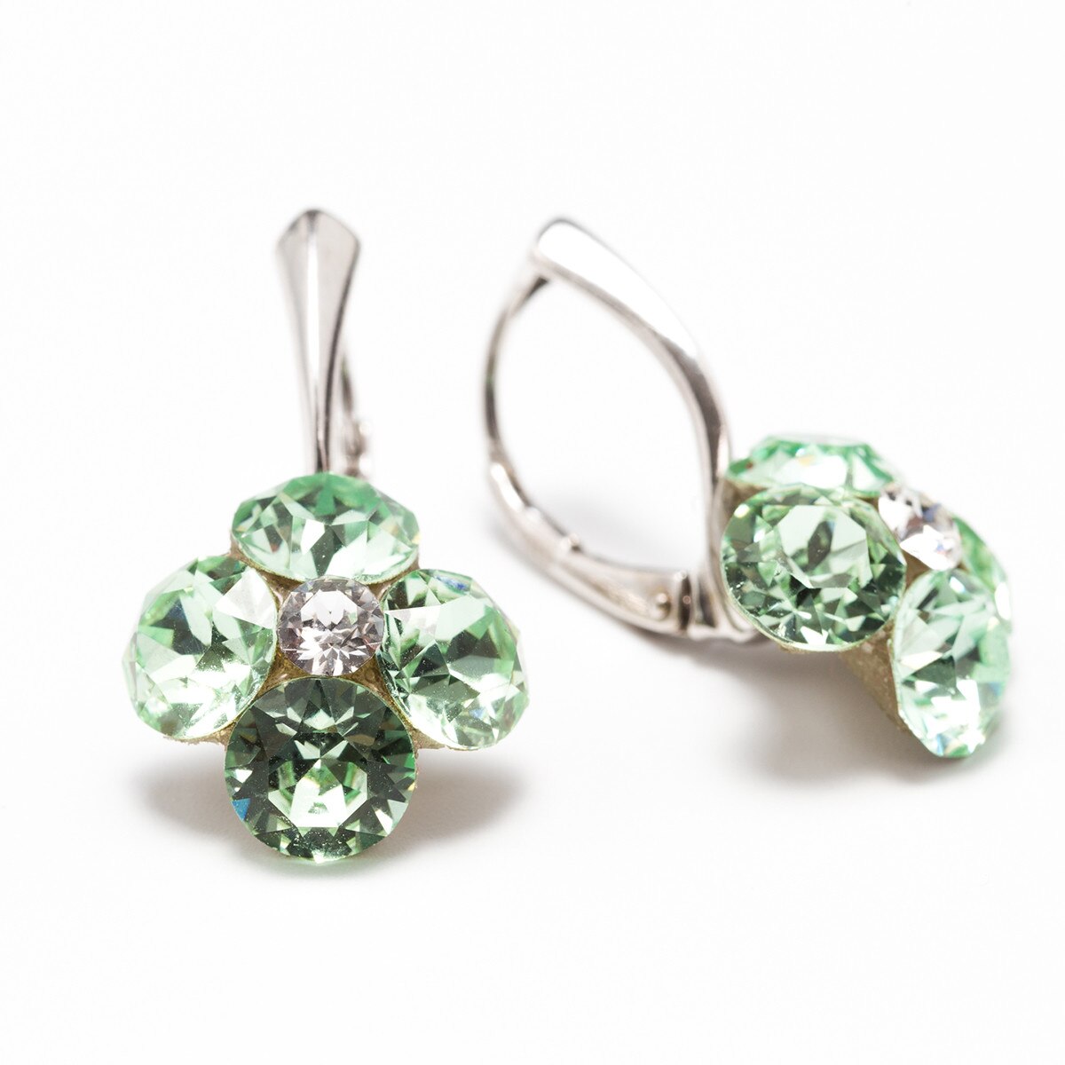 Cercei Argint DaviCrystals cu cristale Swarovski trifoi cu patru foi cu levreback mare chrysolitei