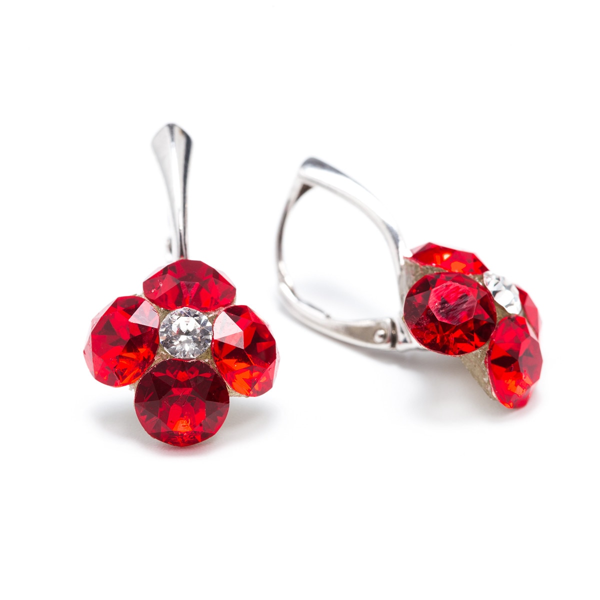 Cercei Argint DaviCrystals cu cristale trifoi cu patru foi cu levreback mare light siam