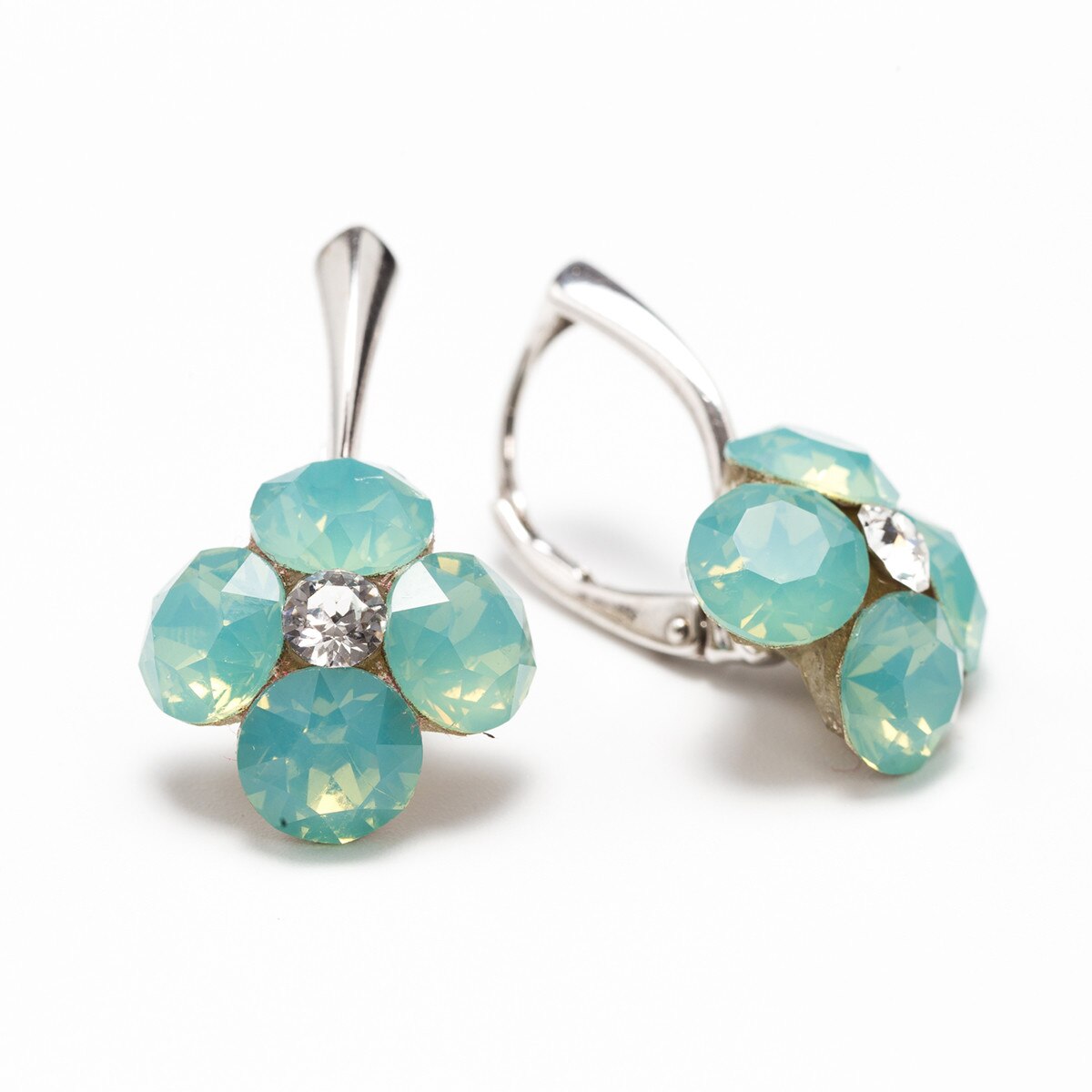 Cercei Argint DaviCrystals cu cristale Swarovski trifoi cu patru foi cu levreback mare pacific opal