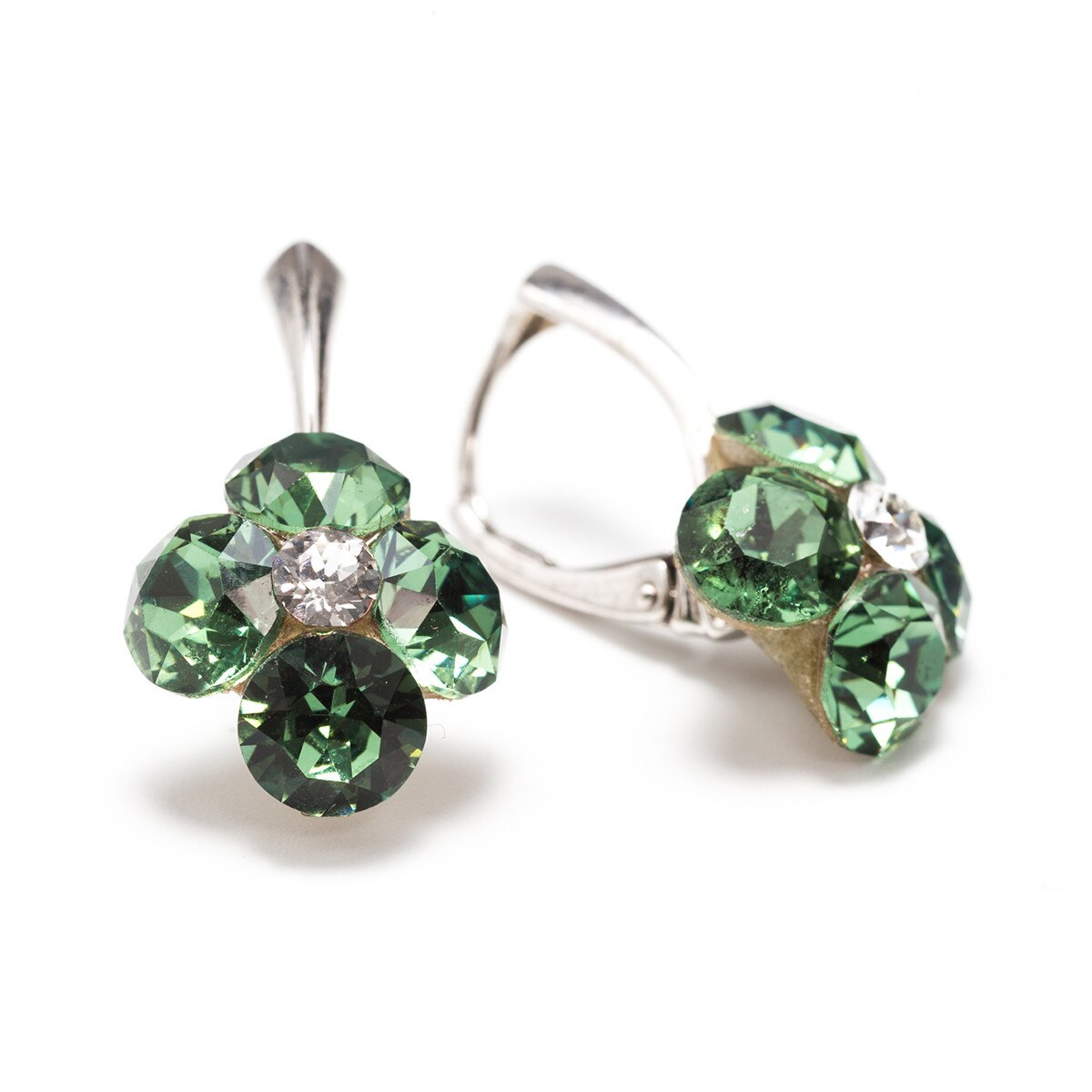 Cercei Argint DaviCrystals cu cristale Swarovski trifoi cu patru foi cu levreback mare ernite