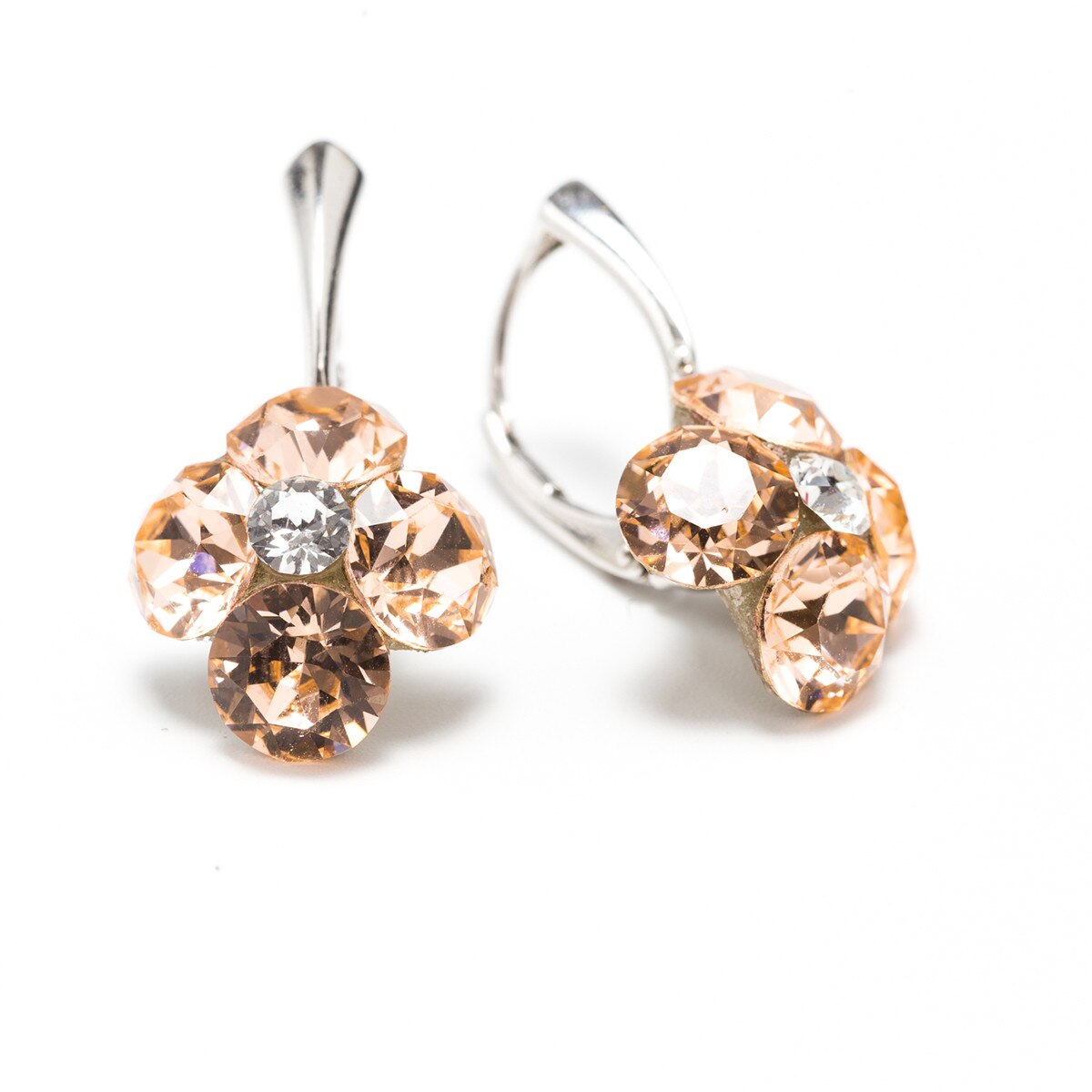 Cercei Argint DaviCrystals cu cristale Swarovski trifoi cu patru foi cu levreback mare light peach