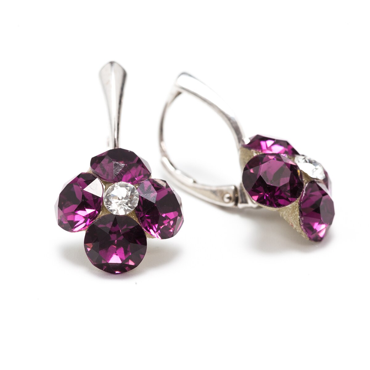 Cercei Argint DaviCrystals cu cristale Swarovski trifoi cu patru foi cu levreback mare amethyst