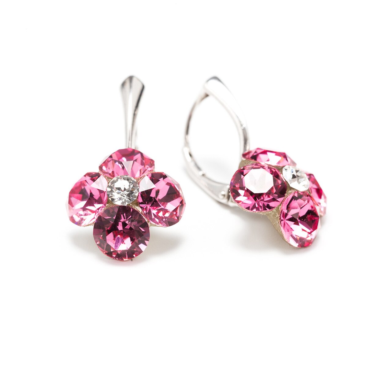 Cercei Argint DaviCrystals cu cristale Swarovski trifoi cu patru foi cu levreback mare rose